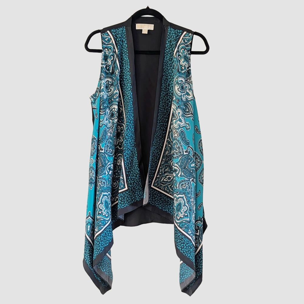 Michael Kors 100% Silk Paisley Bandana Waterfall Kimono Vest  S/M Boho Resort